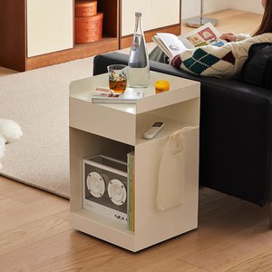 데코트리 모던 철제 무빙 사이드 테이블 협탁, 크림, 1개