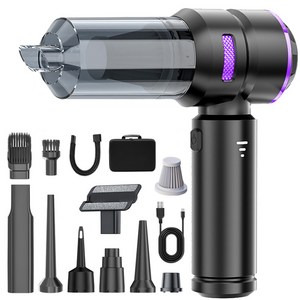 최신형 Voltmate 휴대용 무선 에어건 청소기 차량 가정 야외 흡취일체형 다기능 청소기 LED 전량 표시 BLDC 브러시리스 16000Pa Type-C 포트 진공 포장, 블랙, M12