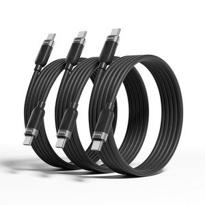 Toocki 툭키 마카롱 실리콘 C-C 60W 초고속 충전케이블, 3개, 블랙, 3m