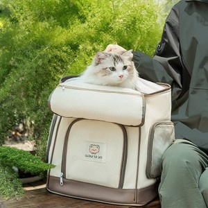 NSION 대용량 애완동물 이동가방 러블리 곰돌이 장식 강아지 고양이 통기성 백팩, 1개, 아이보리