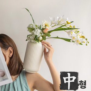 시에나홈 스트라이프 도자기 인테리어 화병, 화이트