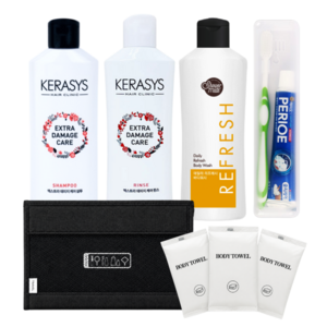 케라시스 여행용 세면도구 세트 7종(바디+샴푸+린스+칫솔.치약+샤워볼+파우치), 1개
