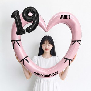 해피제이니 블랙 숫자 하트프레임 풍선 생일파티용품세트(프리레터링 시트지 포함) 포토존, 1세트, 19 핑크