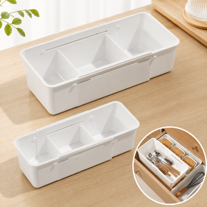 로젠스 칸막이 길이조절 정리함 주방 수저 서랍 커트러리 트레이 수납함, 3개, 화이트