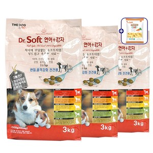 더독 전연령 강아지 닥터소프트 사료 감자, 연어, 3kg, 3개