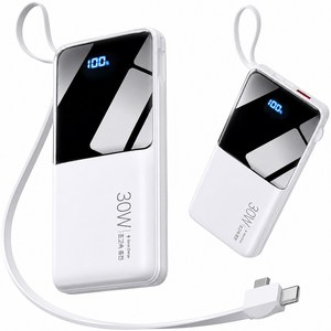 EYY 20000mah 보조배터리 내장형 32cm 데이터 케이블 PD22.5W 고속충전 일체형 대용량 난연 소재, 화이트, 1개