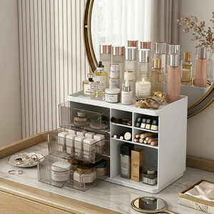 화장품 정리함 대용량 다용도 데스크 화장대 수납대 다단 선반, 1개, 화이트