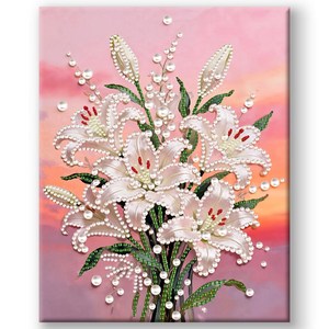 호우맘 3D 진주 보석십자수 캔버스형 DIY 키트 40 x 50 cm, HM001-백합, 1개