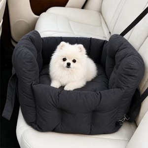 WHH 강아지 카시트 차량용 반려동물 이동가방 안전벨트 고정, 1개, 블랙