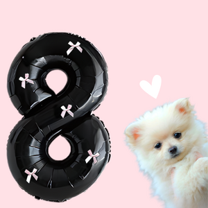 파티룰루 블랙 풍선 핑크 리본 숫자풍선 대형 생일, 1개, 숫자 8