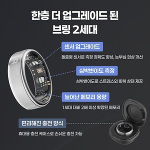 브링G2 업그레이드 스마트링 스마트링반지 방수 초경량 블루투스 자체개발 국내앱 애플 갤럭시 호환 슬립테크, size8, 실버(스테인리스 스틸)