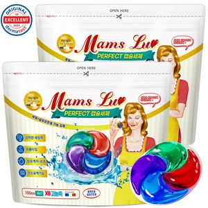 맘스럽 퍼팩트 캡슐세제 4챔버 파우치형 국산제조 8배 초고농축 4in1 대용량 실내건조, 2세트, 100개입 골드박스 특가