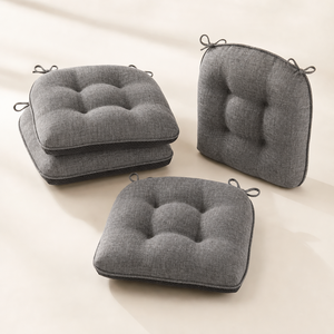 주방 의자 쿠션 4p 세트 42x39cm 메모리폼 미끄럼 방지 스트랩 고정 다크 그레이 식탁 의자용 부드러운 터프트 논슬립 메모리폼 시트 쿠션 엉덩이 꼬리뼈 허리 통증 완화