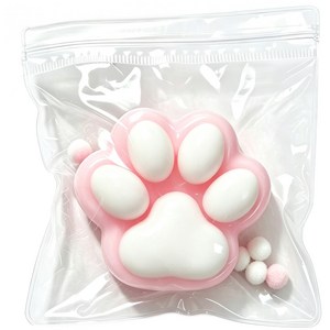 고양이 발바닥 말랑이 촉감 장난감 스트레스 해소, 핑크+화이트, 50g, 1개