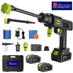 최신형 Voltmate 독일 고성능 순동 모터 10단계 속도 조절 LED 표시 6in1 다용도 노즐 리튬 배터리 2개 가정 휴대용 세차기 고압 세척기, 1세트