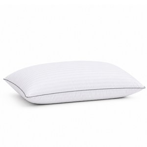 [공식인증] 순면 100% 호텔식 구스다운 베개(거위털베개) 95% 거위솜털 3중 스마트 챔버 구조 목베개(목디스크 베개) OEKO-TEX 인증 / 방수습 / 항균 / 편한베개, 1개, 자카드 화이트 + 실버 파이핑