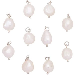 10개 천연 담수 진주 펜던트 황동 장식 크림빛 흰색 16x9~10mm 구멍: 3mm, 하얀색