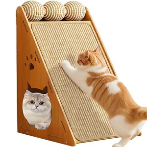 PETTOO 먼지없는 대형 수직 고양이 스크래쳐 원목 숨숨집, 1개, 노란색