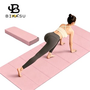 BIKASU 접이식 요가매트 두꺼운 실내 휴대용 미끄럼방지 운동매트 8mm, 1개, 핑크색