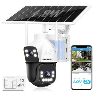 Genbolt 태양광 듀얼 렌즈 실외용 CCTV 충전식 무선 감시 카메라 추적감시 4G AOV PTZ IP66 15600mAh 8W 한글앱 데이터 별도 구매, 1개, GB-217HKXV-Black