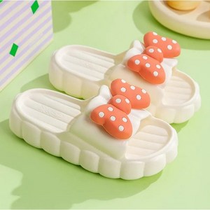 여자 EVA 예쁜 슬리퍼 귀여운 리본 캐릭터 회사 사무실 편안한 실내화 키높이 5cm 굽, 화이트&핑크, 1개