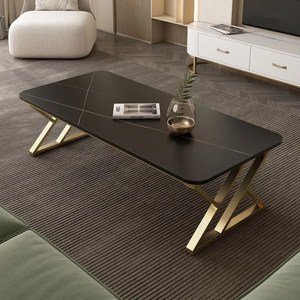 거실 소파 테이블 좌식 소파테이블 광택 대리석 거실테이블, 블랙