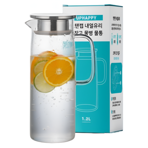유피해피 스탠캡 내열유리 냉장고 물병 물통, 1개, 1200ml, 유피 투명