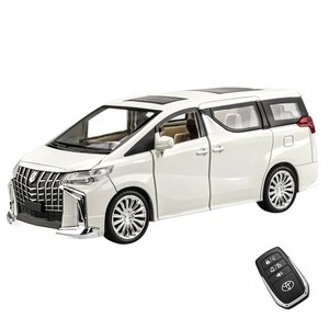 마이카 다이캐스트 합금 1:24 토요타 알파드 키 컨트롤 모델 미니밴 자동차 모형 피규어 장식 선물, 컬러_화이트, 1개