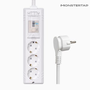 몬스터탭 국산 4000W 고용량 고전력 에어컨 건조기 세탁기 멀티탭 슬림 납작 플러그, 1개, 배선차단 3구 화이트, 1.5m