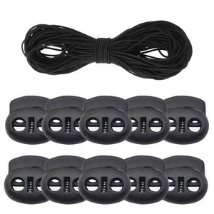 둥근 칼라 고무줄 4m+끈조절 돼지코 스토퍼10개, 1개, 블랙3mm