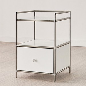 미드센추리 모던 스테인리스 프레임 하부 1단 서랍 모듈 협탁 사이드테이블 선반, 1개, 실버