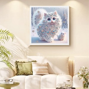 홍언목요 보석십자수 비즈 DIY 25 x 25cm 나무틀 이형 보석 고양이 강아지 나비 그림 실내 인테리어, 1개, A 부귀 고양이