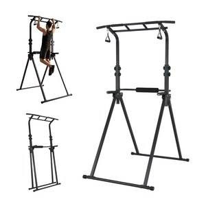 WELLGYM 접이식 다용도 홈 턱걸이 바 190-230cm높이 10단계 조절가능 철봉 운동기구, Black
