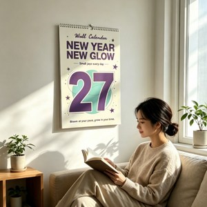 2027 달력 인스타그램 스타일 벽걸이 캘린더 한국 달력/오리지널 디자인 노르웨이 스타일 숫자 카렌다 큰글자 캘린더 간결한 스타일 레트로 인테리어 벽걸이 달력, 보라색, 보라색, 1개