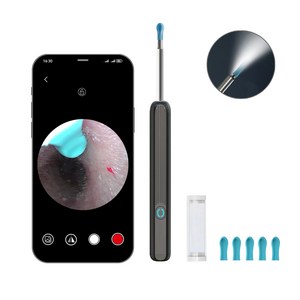 MountainWter 스마트폰 LED 내시경 귀이개 귀후비개 500W고화질카메라귀이개 LED 조명 소프트헤드 Type-C충전, 1개입, 1개, 블랙