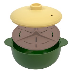니콜레타 국산 실리콘 찜기 전자레인지 용기 세트 1300ml, 그린모던, 1개
