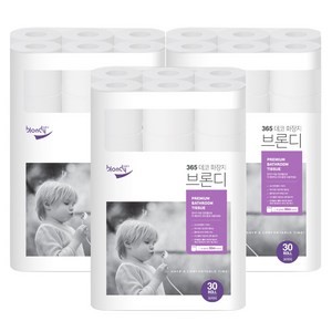 브론디 365데코 3겹 천연펄프 롤화장지, 30롤, 3개