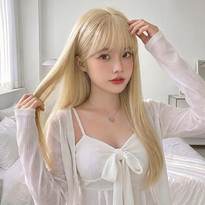 오이키 가발 자연스러운 여성 패션 전체 데일리 롱 생머리, 1개, 화이트골드