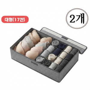 다온이네 속옷정리함 1+1 덮개형 양말 브라 팬티 칸칸이 패브릭 먼지차단 서랍정리함, 2개, 그레이