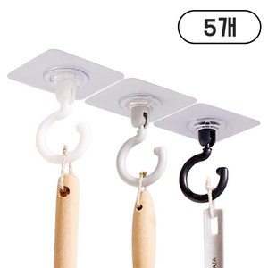 깔끔더하기 무타공 회전 천장부착 벽걸이 후크, 5개, 화이트