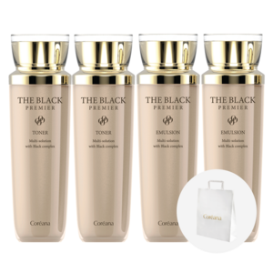[4종] 코리아나 더블랙 프리미어 토너 140ml 2개+에멀션 140ml 2개+쇼핑백, 1세트