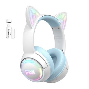ONIKUMA 고양이귀 무선 게이밍 헤드셋 3모드 연결 RGB 가상 7.1 노이즈캔슬링 마이크 GT838, 블루