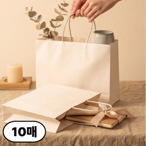 조이아 튼튼한 가로형 무지 종이 쇼핑백 10p, 10개, 화이트