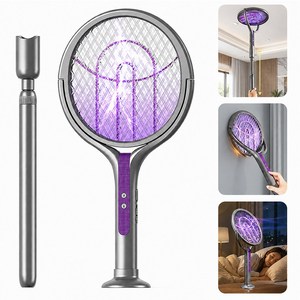 EM01 KC인증 충전식 전기파리채 2800V 초강력 LED 유인등 자동모드 EM01 C타입 충전 2단 신축 90도 회전 모기퇴치기, purple