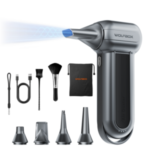 WOLFBOX 무선 제트 에어건 150000RPM 초강력 브러쉬리스 미니 송풍기 3단조절 차량용 컴퓨터 전동 먼지제거 캠핑 에어펌프 고속충전, MF100, Gray