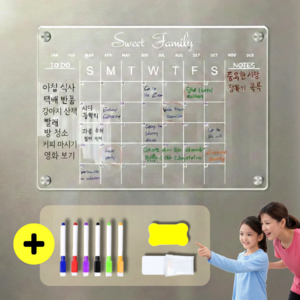 오너백 편리한 투명 냉장고메모보드 세트 자석형, TO DO달력, 아크릴