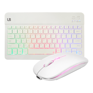 UB 울트라 슬림 LED 블루투스 키보드+듀얼 LED 마우스 세트 충전식 무선 휴대용, 일반형, 화이트, BK3 LED 키보드 13인치+BM5 LED 마우스