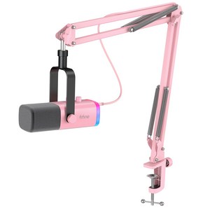 피파인 USB XLR 다이나믹 마이크 세트 게이밍 방송 녹음용 독립 볼륨 노브 원터치 음소거, 핑크, AM8T