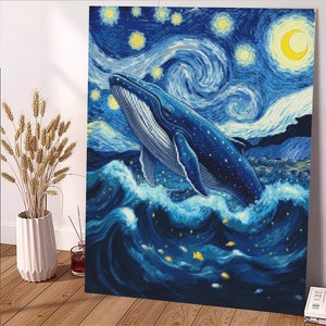 wonderful live 보석십자수 대형 DIY 키트 캔버스형 액자 풍경 인물 해바라기 꽃식물 부엉이 40 x 50 cm, 1개, 별빛 바다