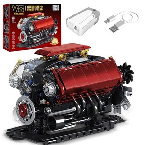 슈퍼카 V8 엔진 모형 전동식 조립 블록 730pcs, 1개, V8엔진